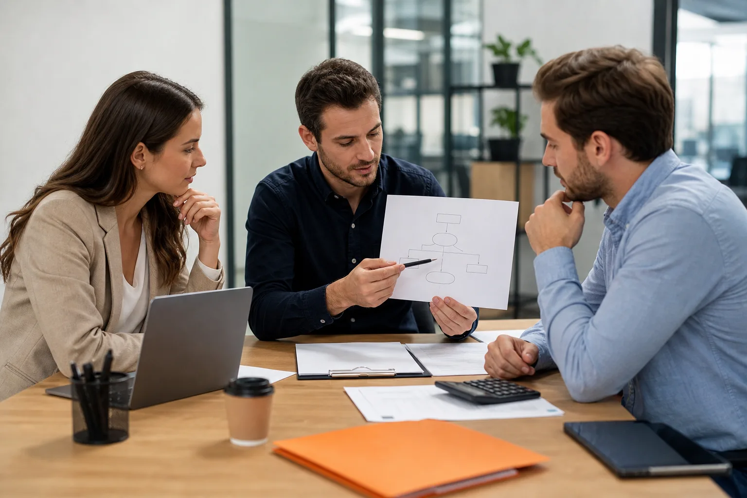 Equipo emprendedor planificando la creación de una empresa en línea