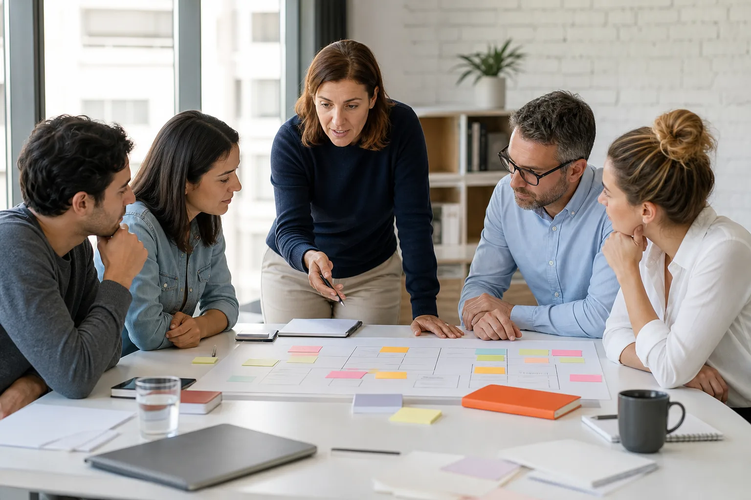 Directiva coordinando las prioridades de un equipo de trabajo