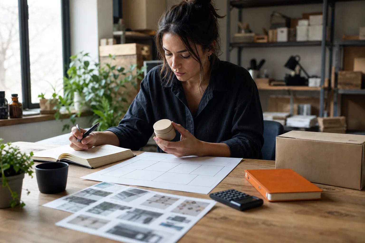 Emprendedora validando una idea de negocio con un producto y un plan