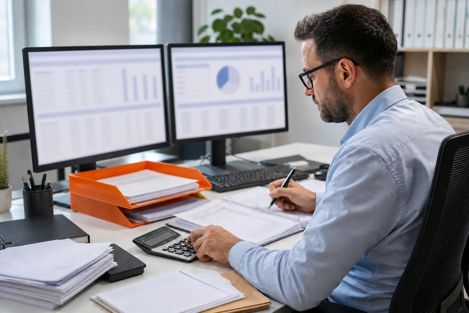 Profesional gestionando la contabilidad de una empresa con herramientas informáticas