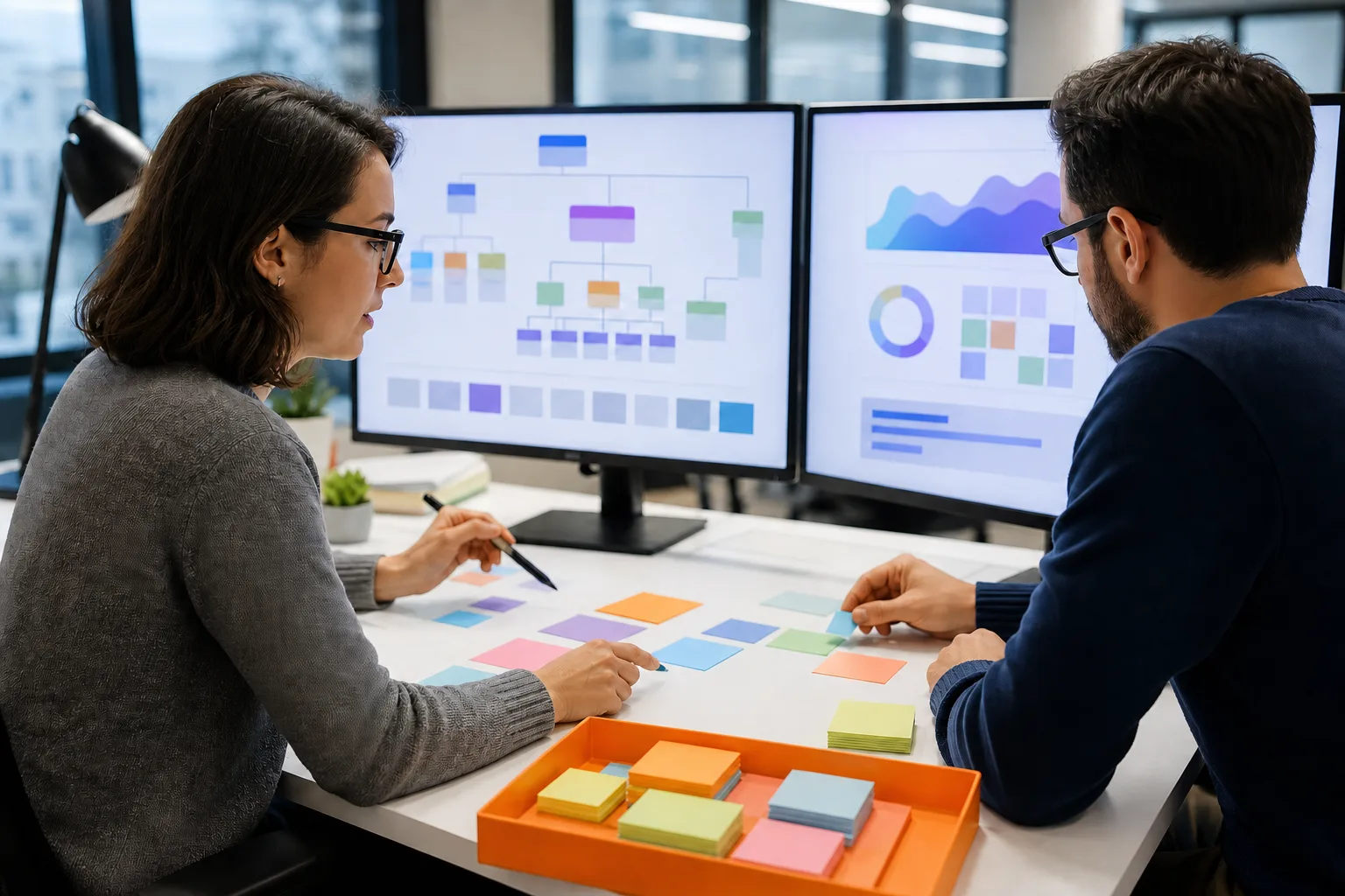 Especialistas analizando la arquitectura y visibilidad de un sitio web