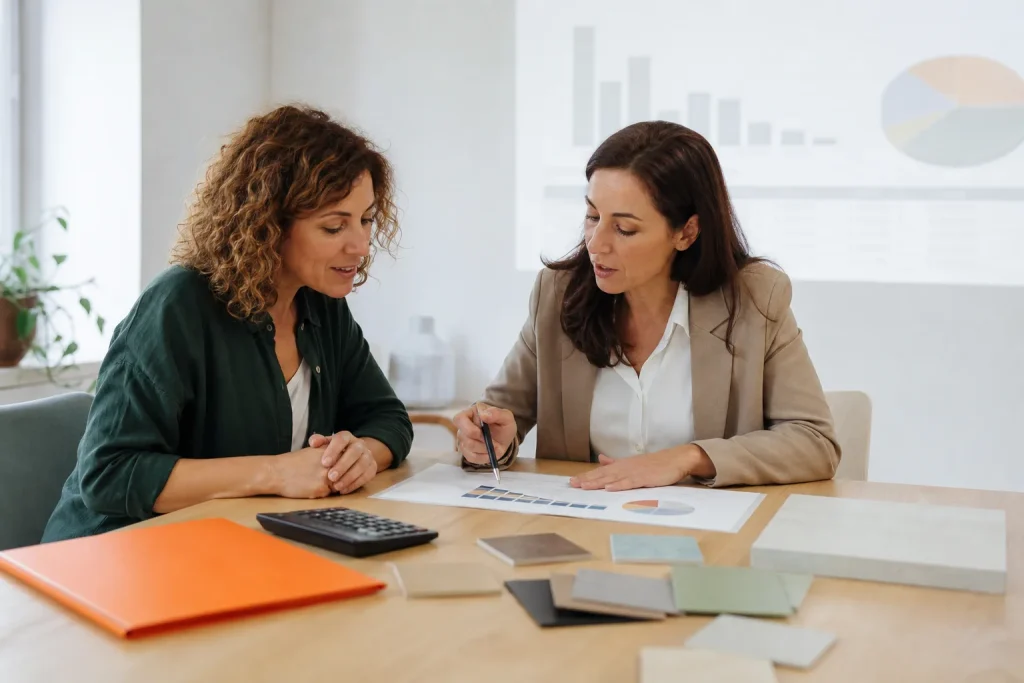 Empresaria y asesora evaluando soluciones de financiación para una pyme