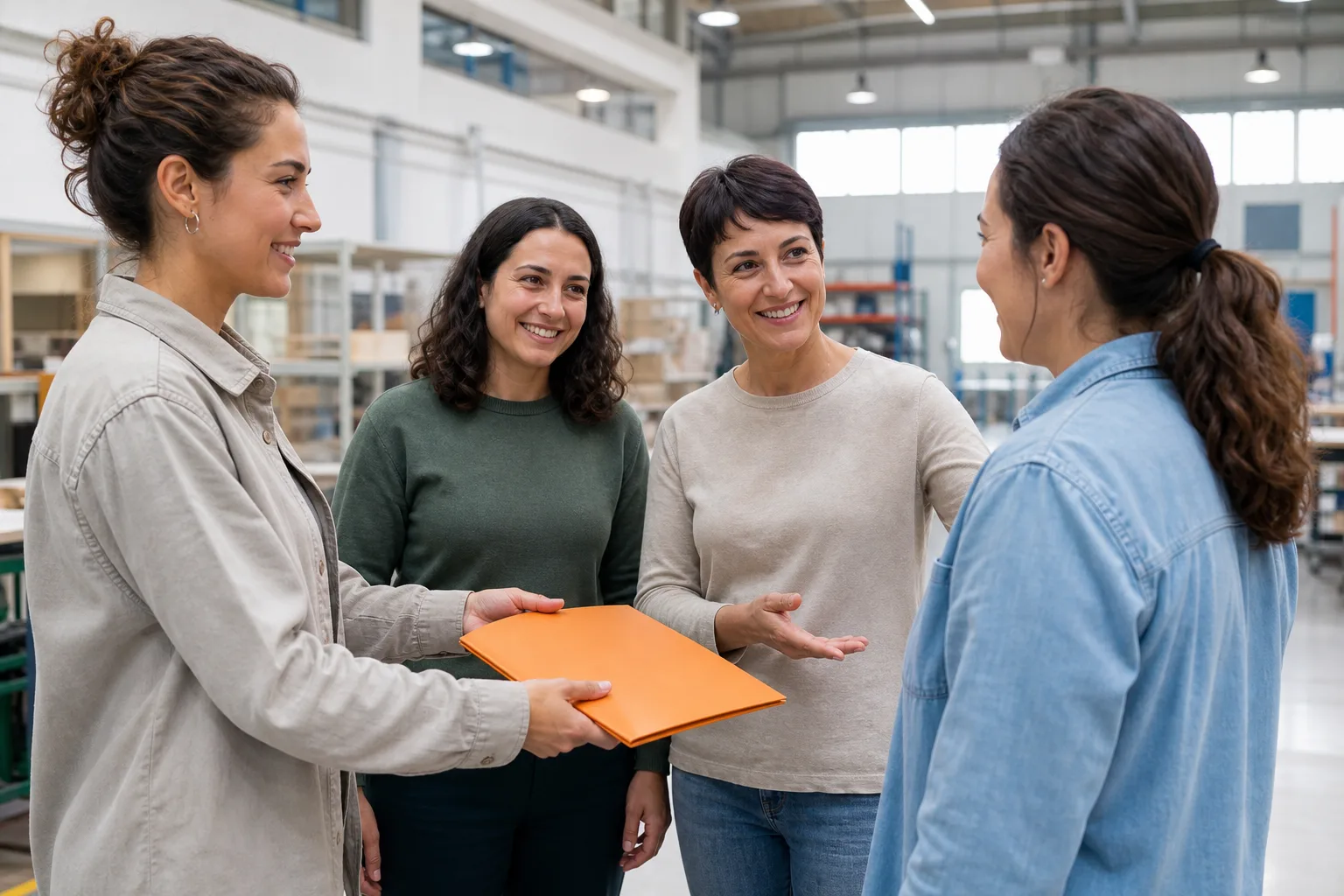 Socias veteranas dando la bienvenida a una nueva integrante de la cooperativa