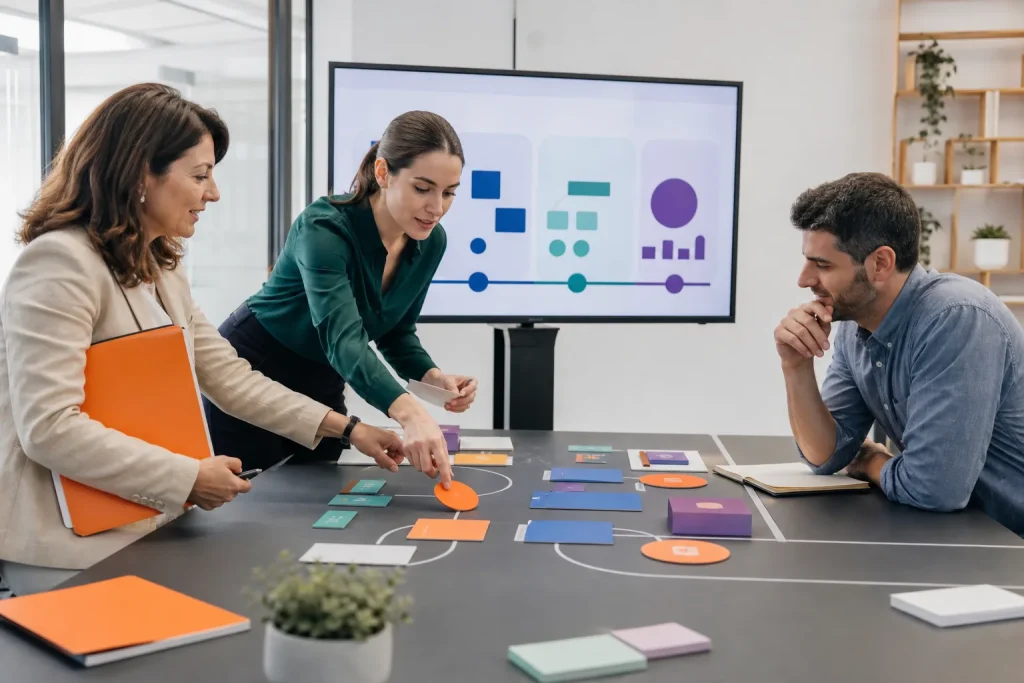 Equipo conectando talento y recorrido de cliente en una empresa digital