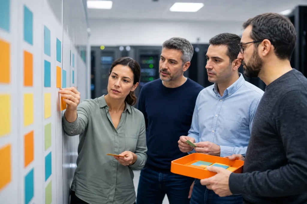 Equipo de tecnología mejorando el flujo de un servicio con principios Lean IT