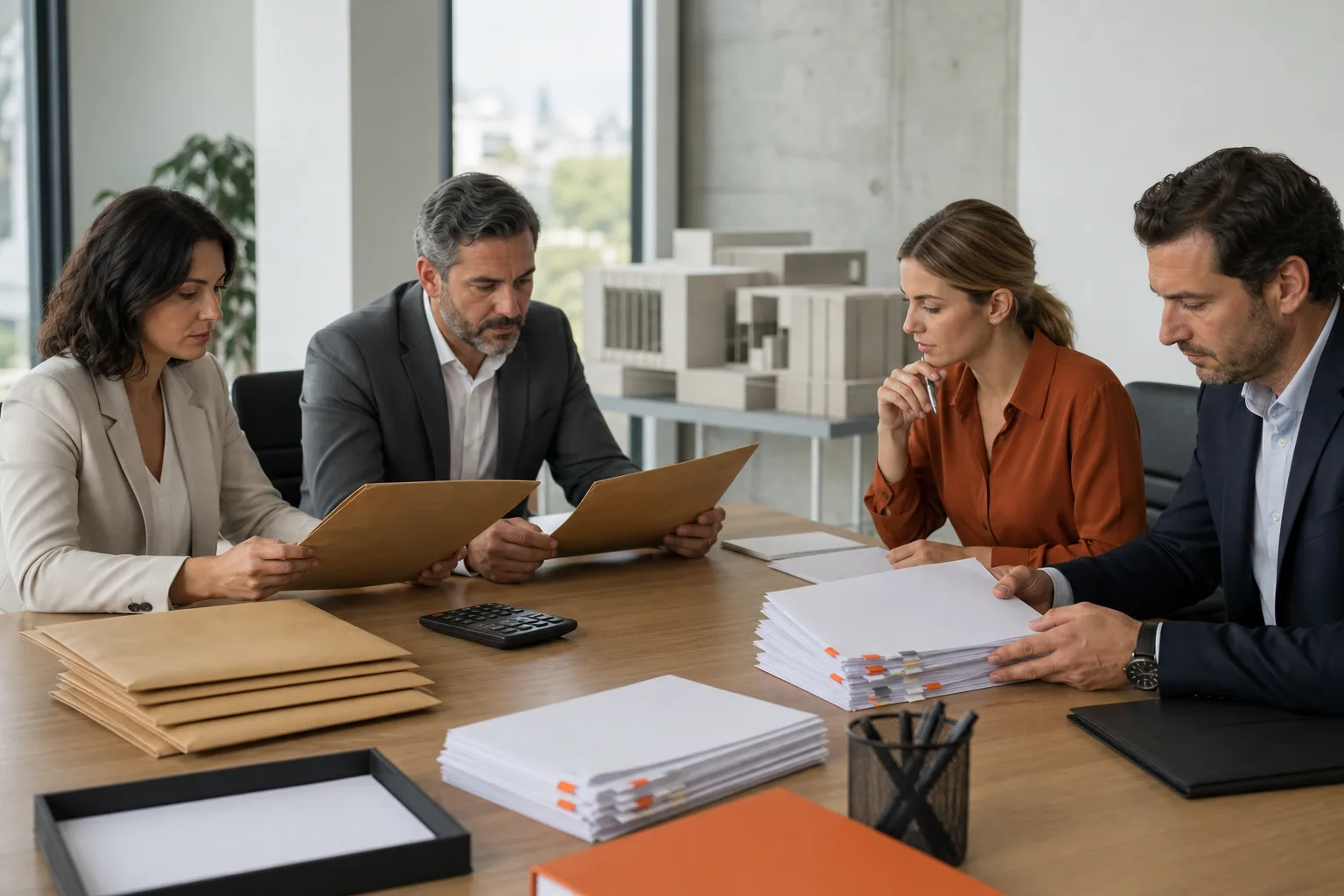 Responsables revisando documentación para contratos con el sector público