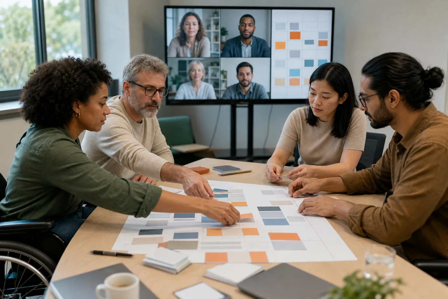 Equipo inclusivo organiza medidas de igualdad y flexibilidad para el trabajo híbrido.