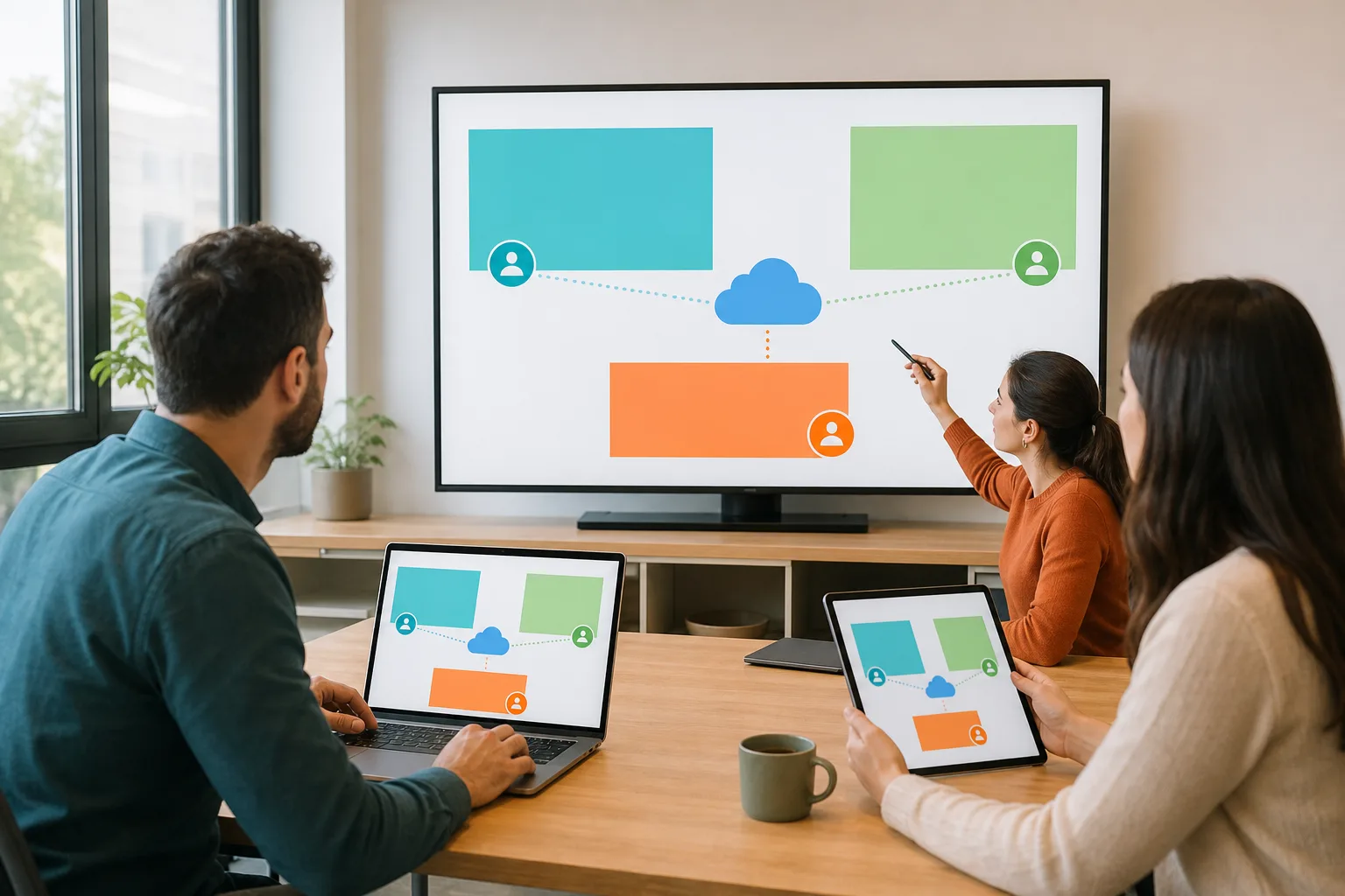 Equipo colaborando en tiempo real con documentos compartidos en la nube