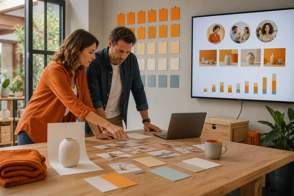 Equipo comercial planificando contenidos y resultados de una campaña en medios sociales