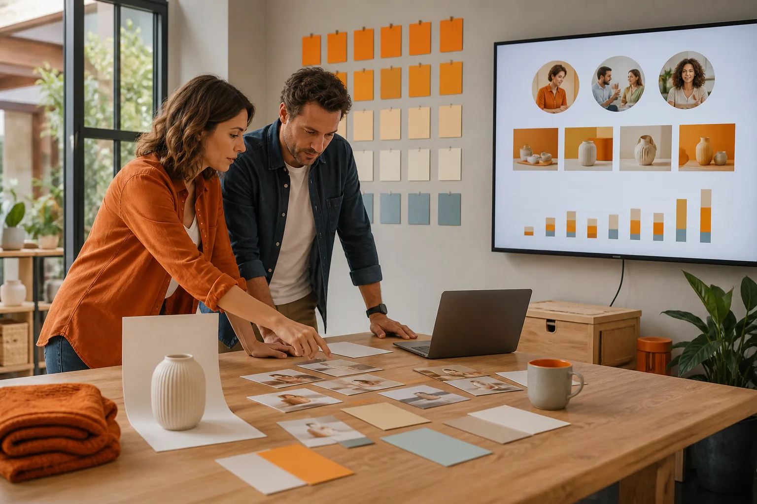 Equipo comercial planificando contenidos y resultados de una campaña en medios sociales