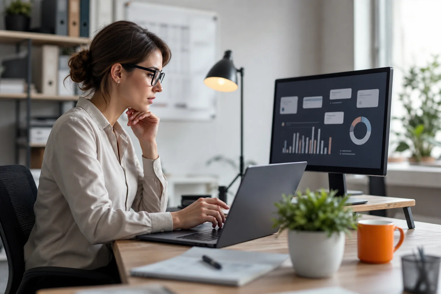 Profesional de comunicación analizando publicaciones y métricas digitales