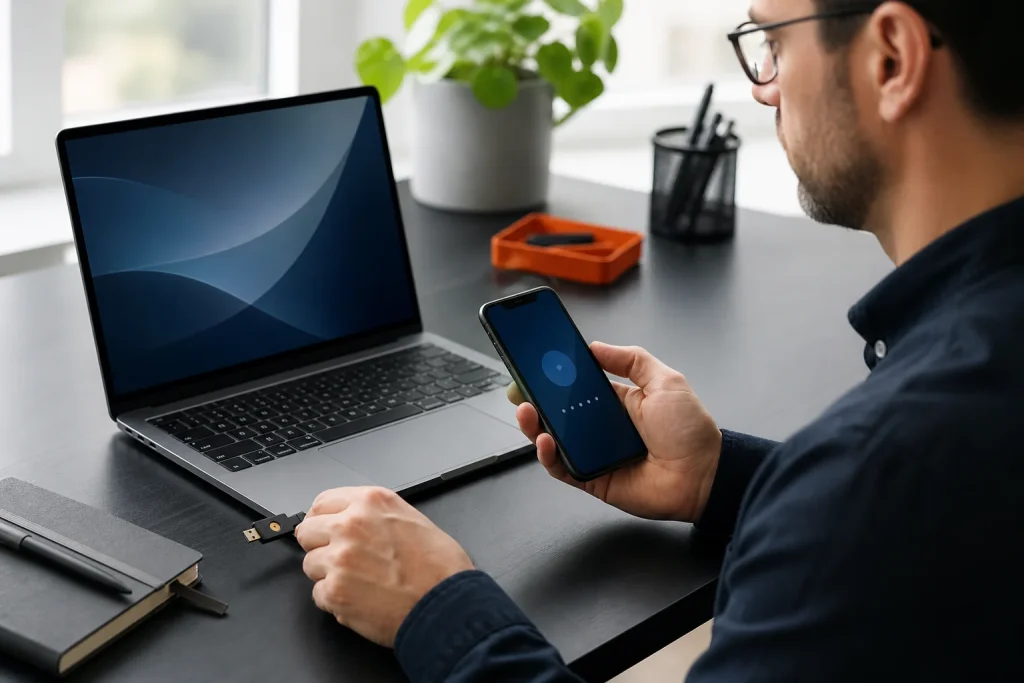 Profesional configurando un segundo factor de autenticación en sus dispositivos
