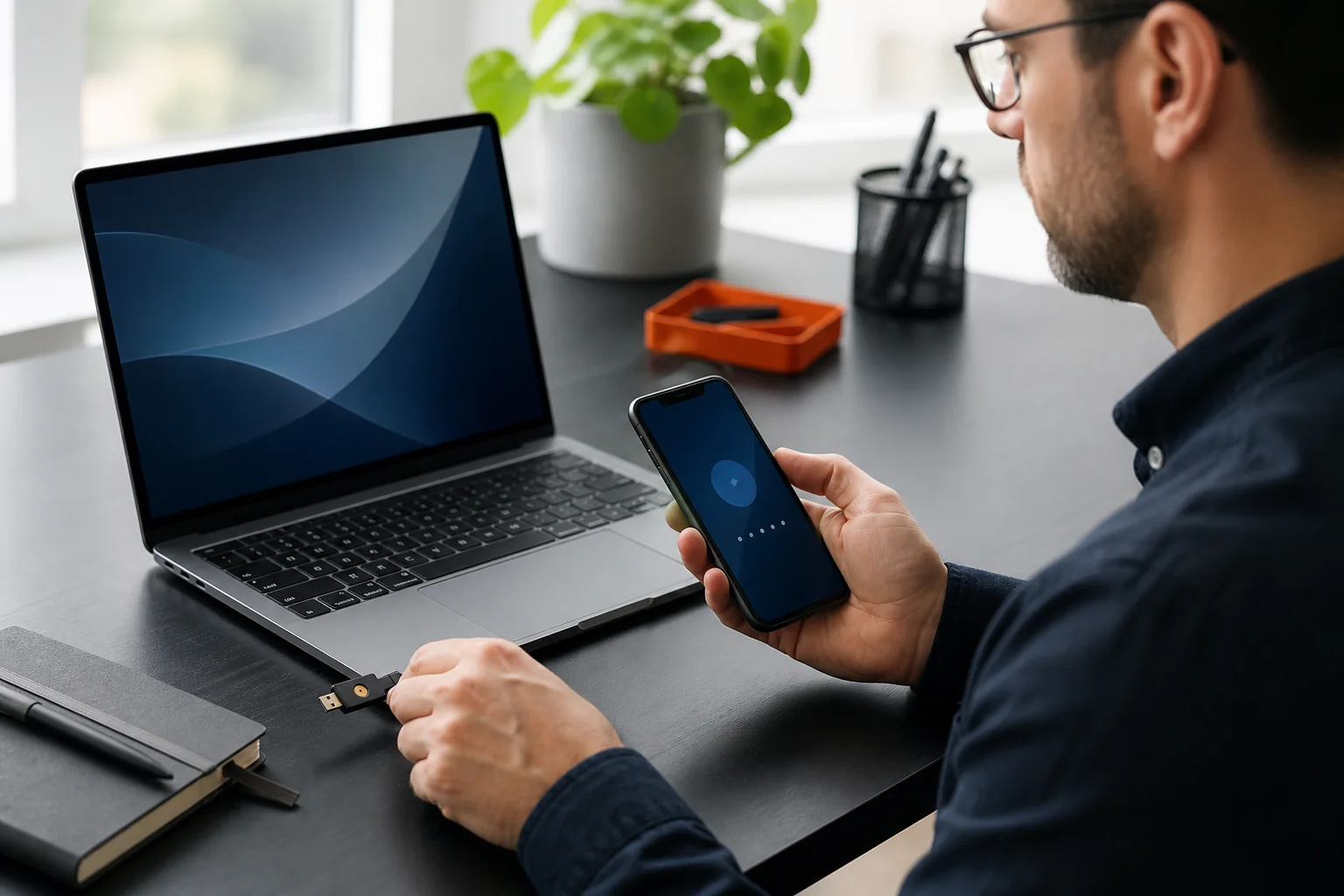 Profesional configurando un segundo factor de autenticación en sus dispositivos