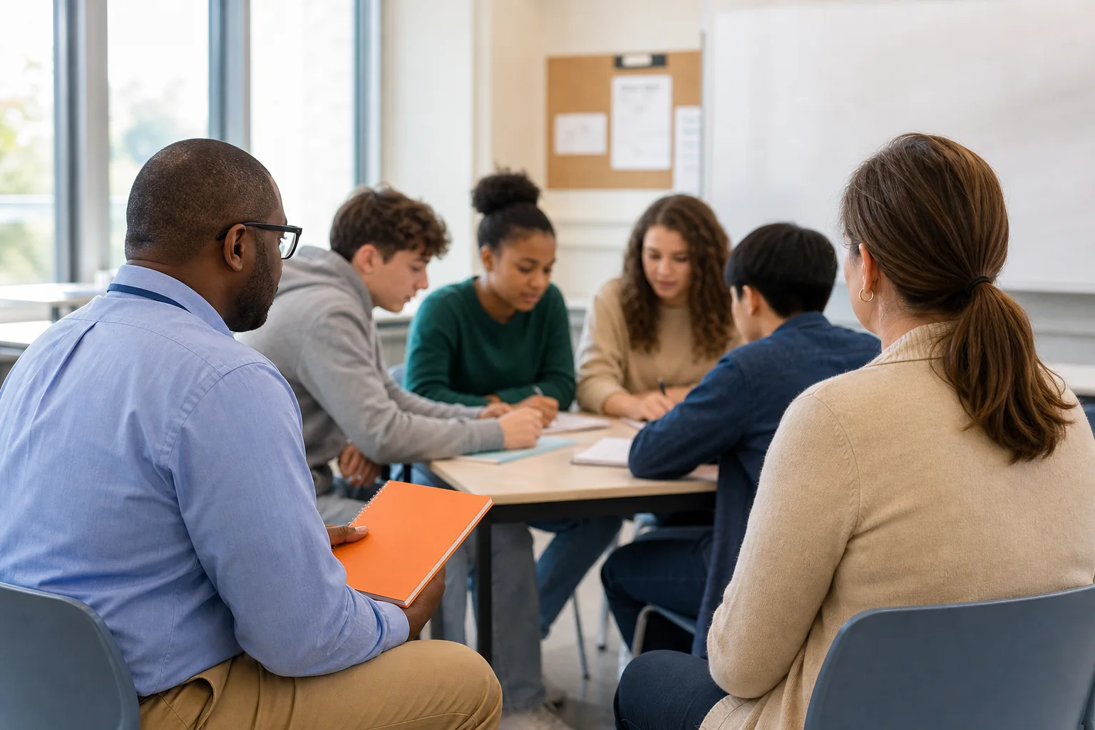 Orientadores observando una actividad colaborativa entre estudiantes