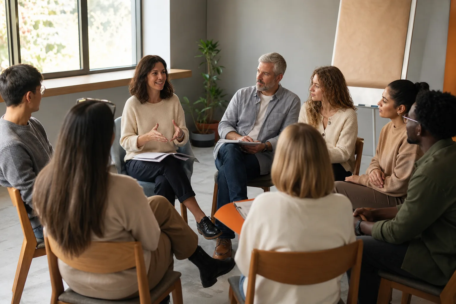 Grupo diverso participando en un taller profesional sobre igualdad