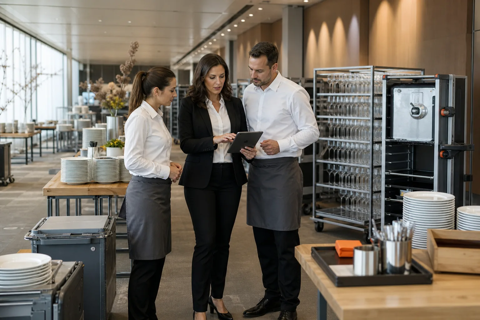 Equipo coordinando la logística de un servicio de catering