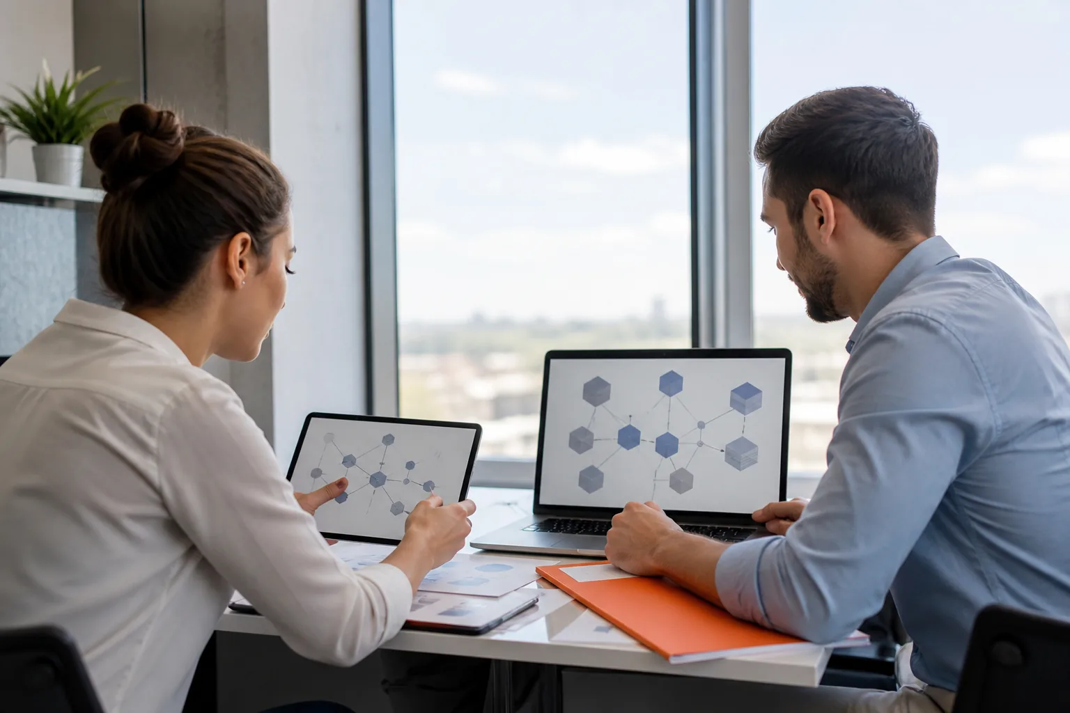Profesionales revisando una arquitectura de servicios en la nube