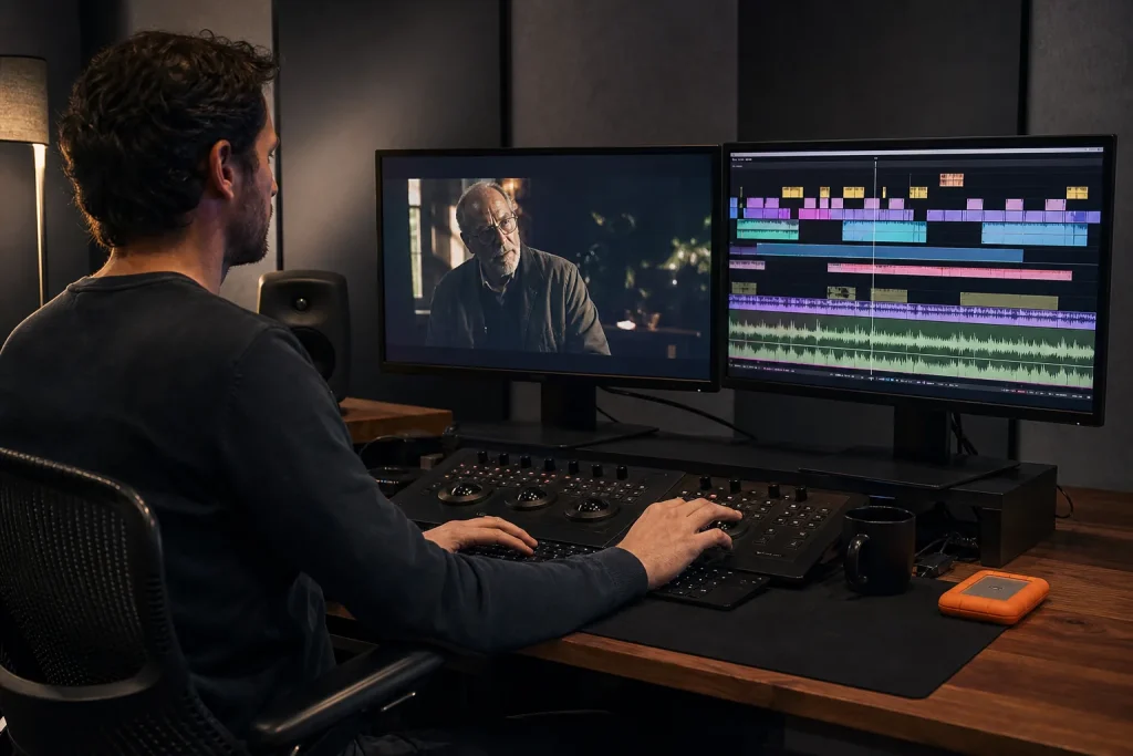 Profesional trabajando en la edición digital de una pieza audiovisual