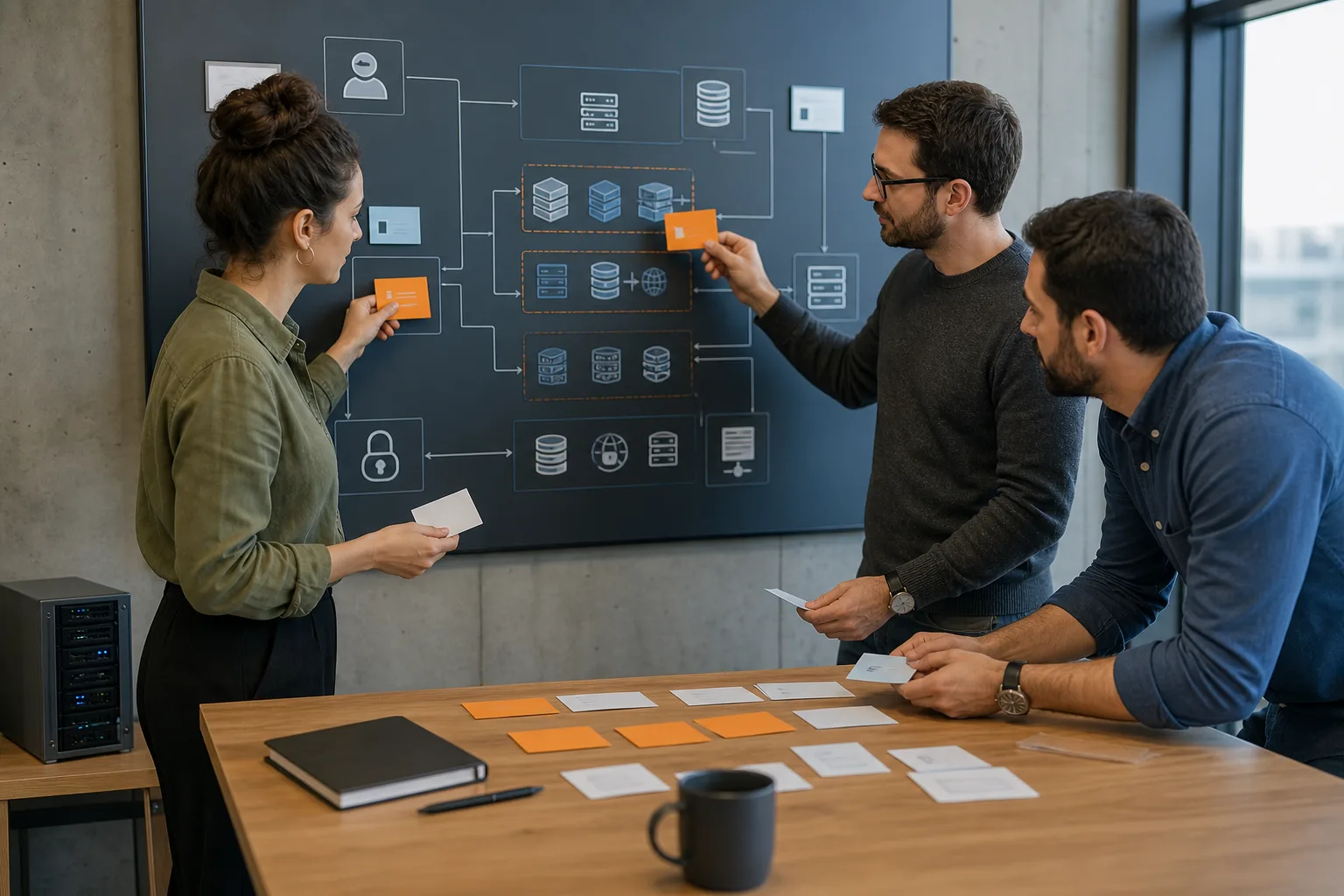 Equipo de TI planifica la conexión entre servicios locales y una arquitectura cloud.
