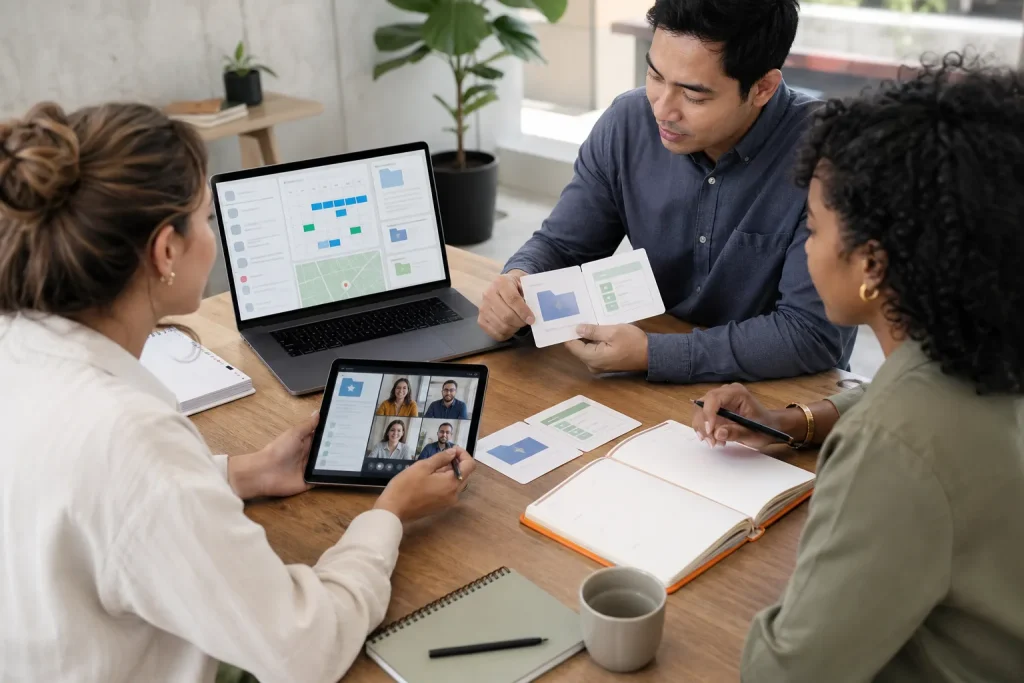 Equipo coordina correo, calendario, documentos, mapas y videollamadas en línea.