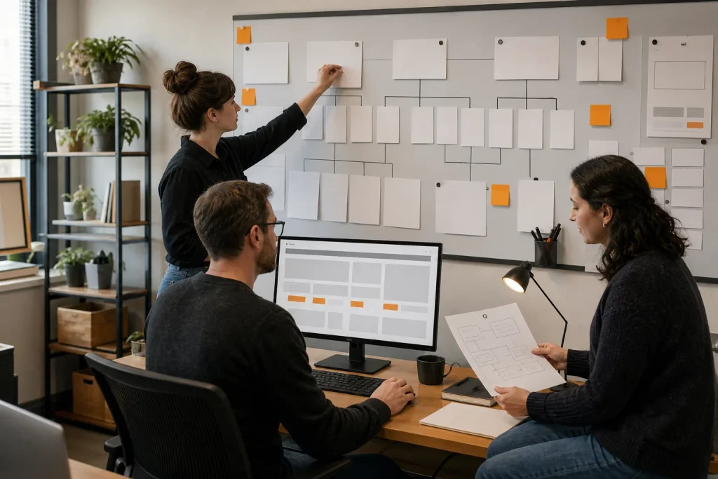 Equipo organiza la arquitectura, formularios y diseño accesible de un sitio web.