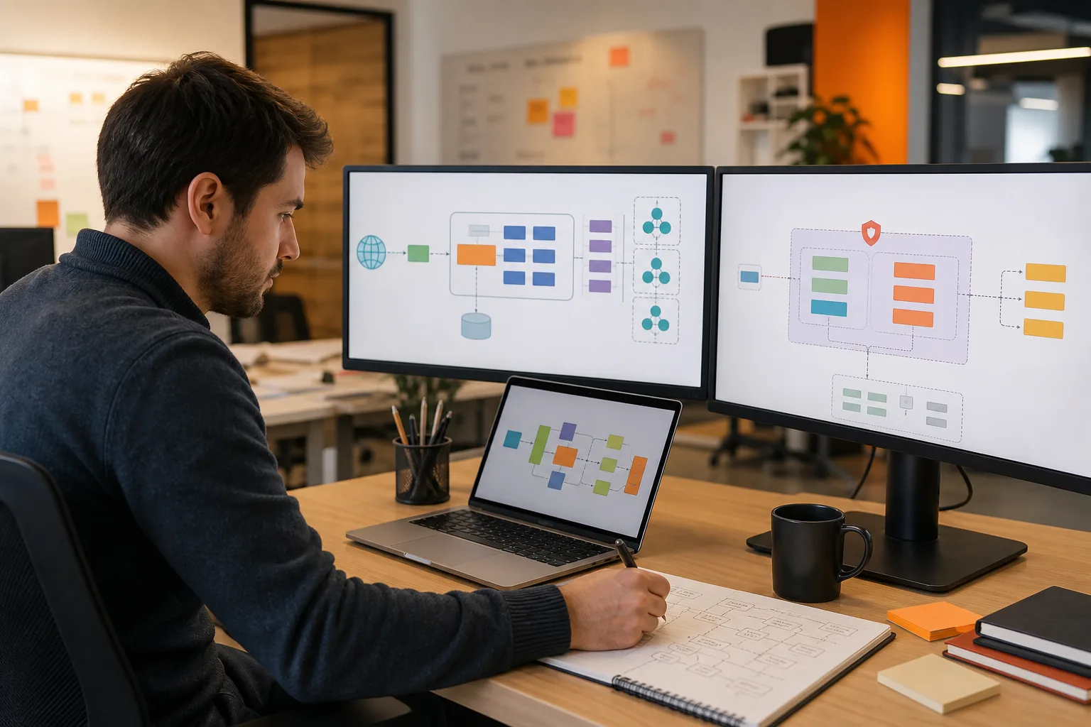 Desarrollador modela componentes web Java y flujos seguros entre servidor y aplicaciones.