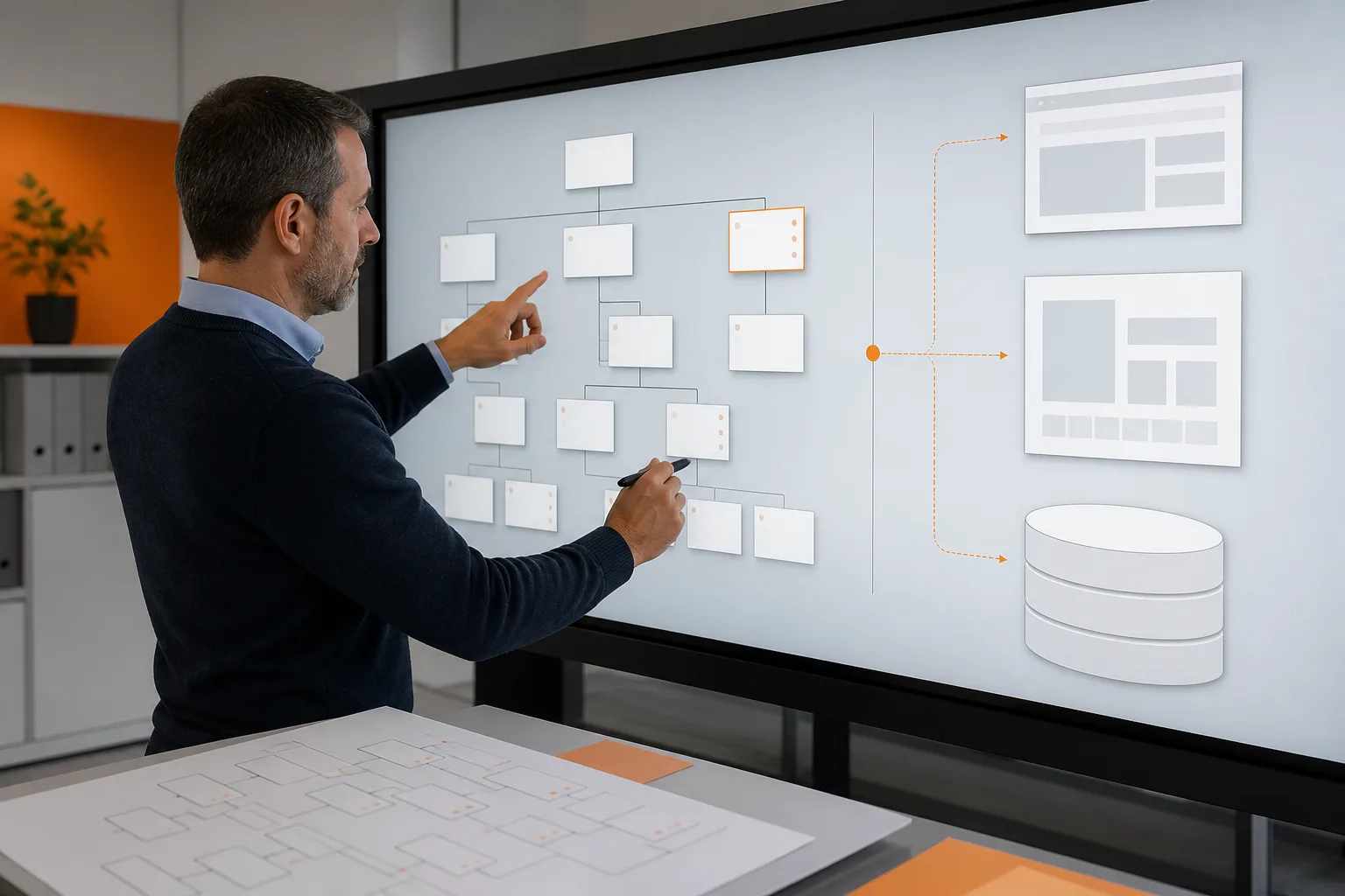 Arquitecto transforma una estructura XML jerárquica en web, impresión y base de datos.