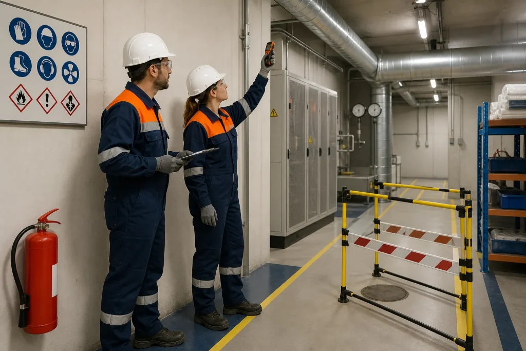 Técnicos inspeccionan ventilación, iluminación, electricidad y protección contra incendios.