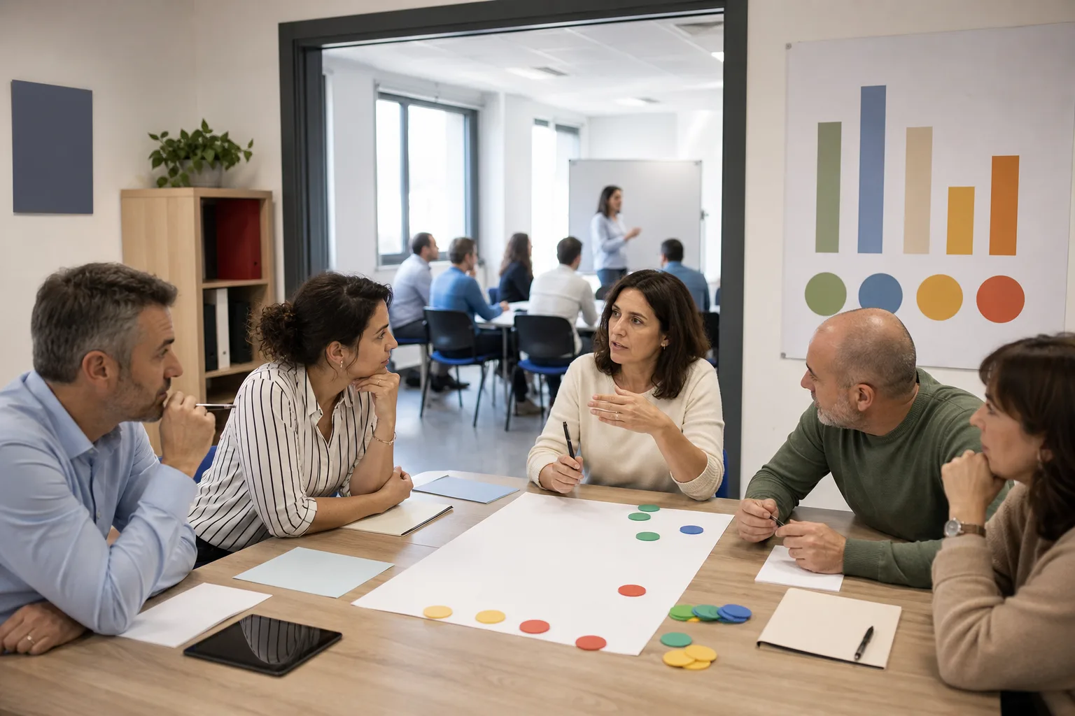 Equipo educativo analiza indicadores y observa una sesión para mejorar la calidad de la formación.
