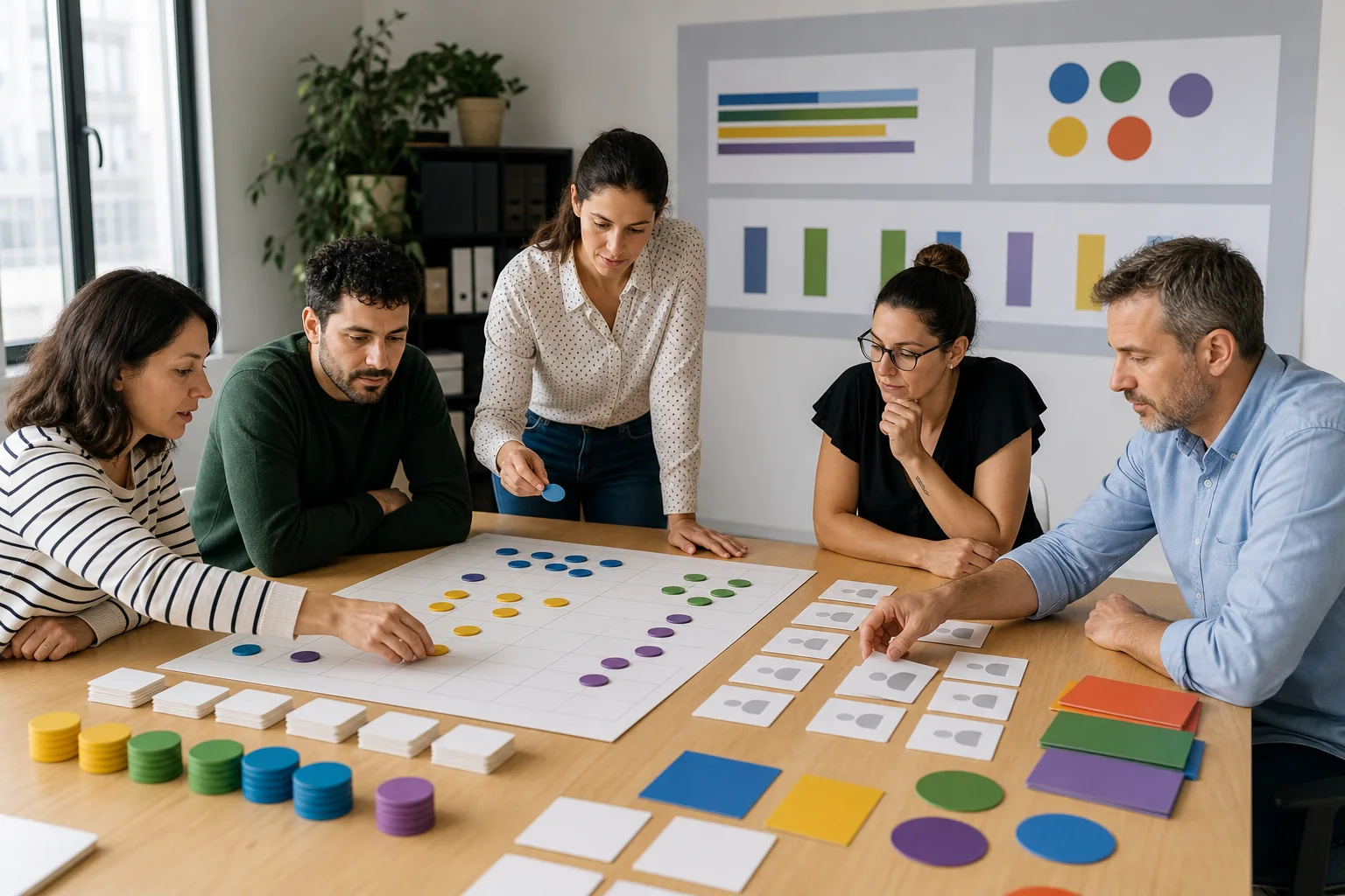 Equipo de formación analiza necesidades y planifica acciones con recursos visuales.