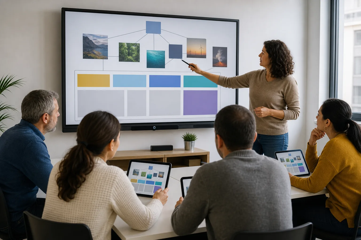 Docente enseña a organizar contenidos y recursos web en un aula digital.