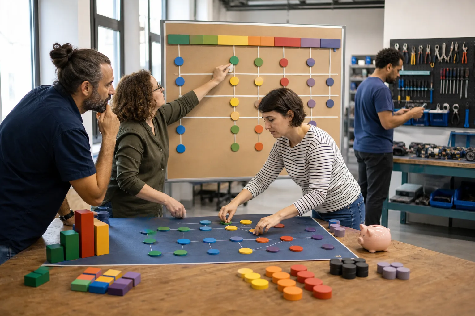 Profesionales programan una acción formativa para el empleo en un taller.