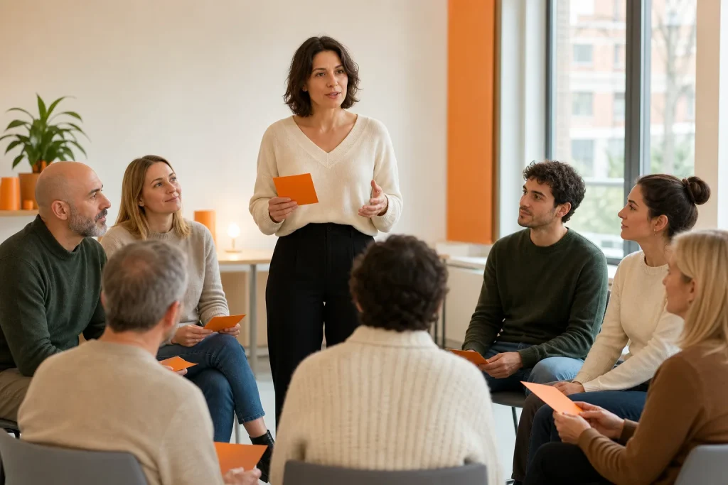 Especialista facilita un taller laboral de sensibilización y prevención frente a la violencia de género.