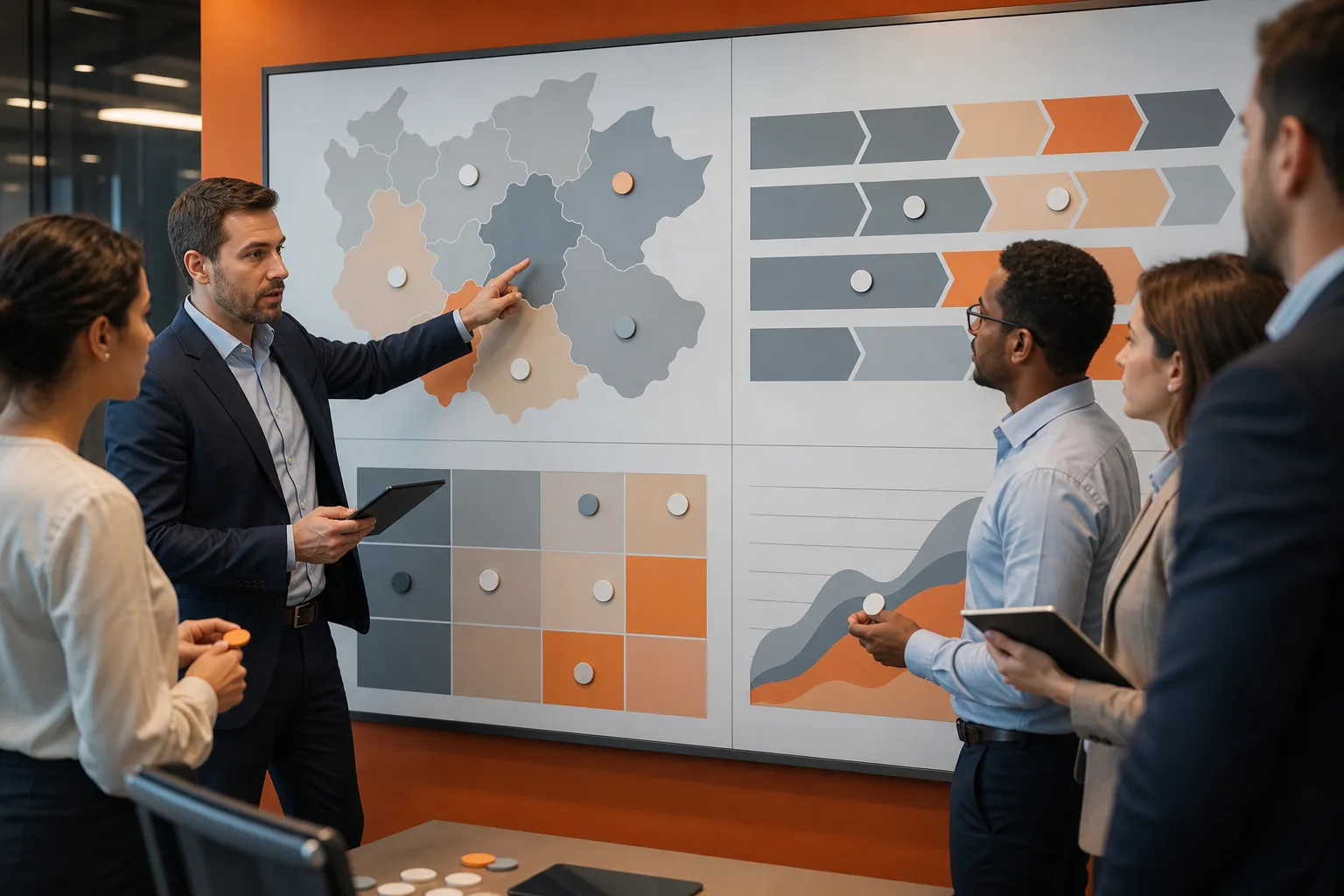 Dirección comercial coordinando territorios, oportunidades y previsiones de ventas
