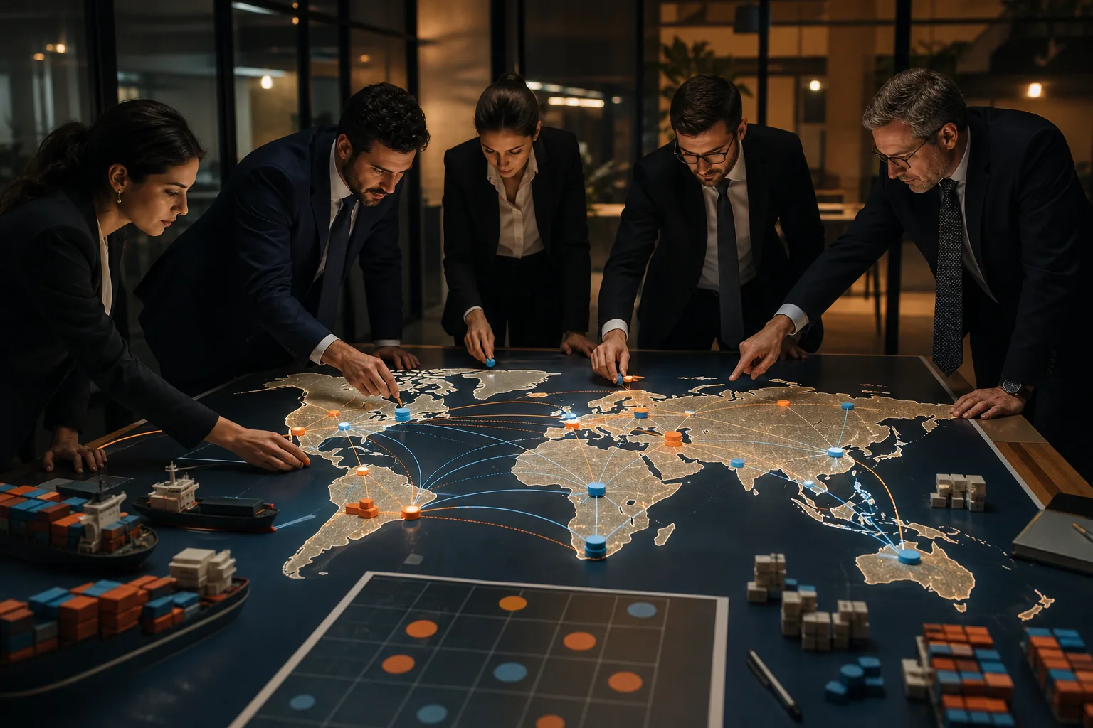 Equipo exportador seleccionando mercados y rutas para internacionalizar un negocio