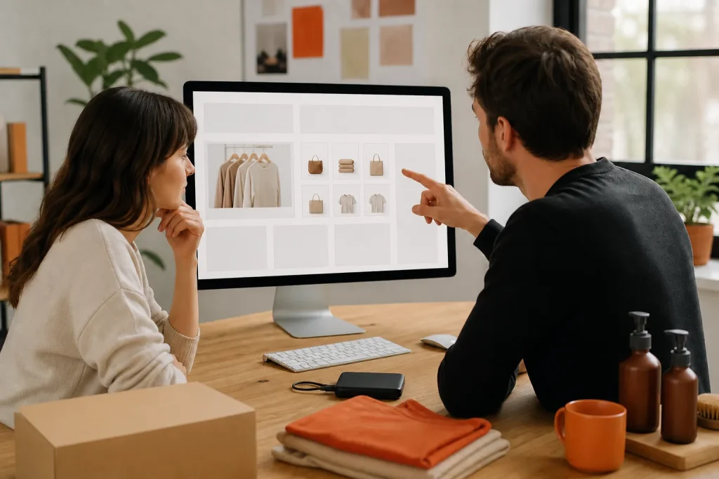Profesionales configurando el catálogo y los módulos de una tienda virtual
