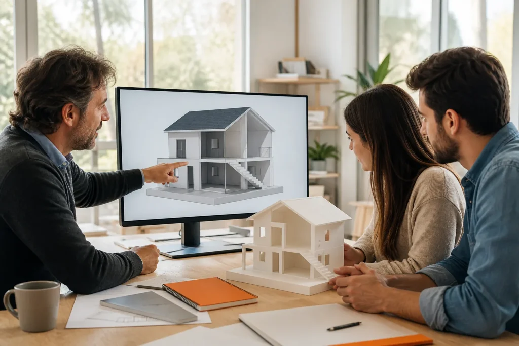 Instructor guiando a profesionales en el modelado BIM básico de una vivienda