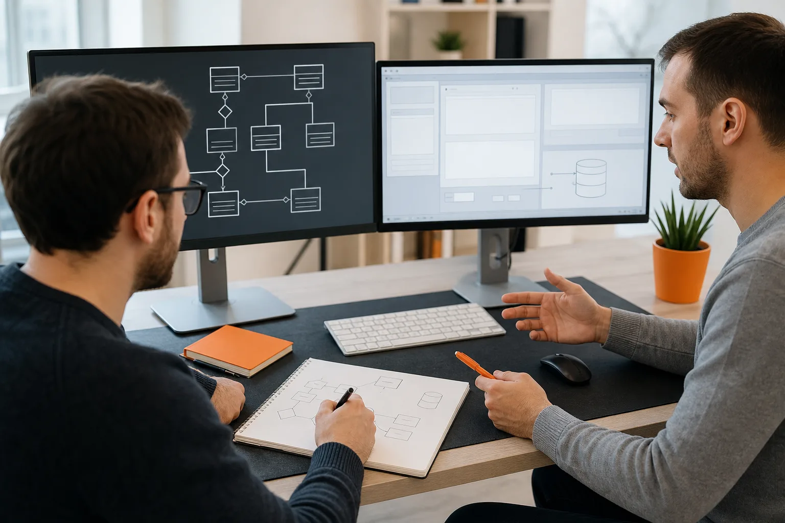 Desarrolladores diseñando la estructura y los componentes de una aplicación Java