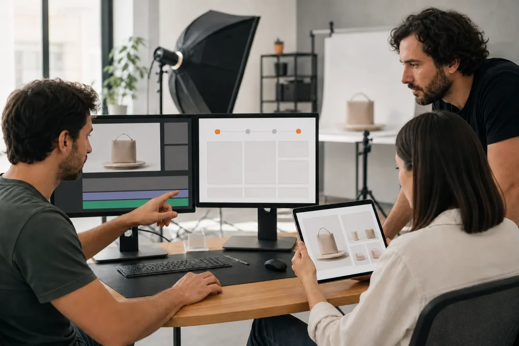 Equipo digital integrando vídeo, formularios y catálogo multimedia en una solución de comercio electrónico