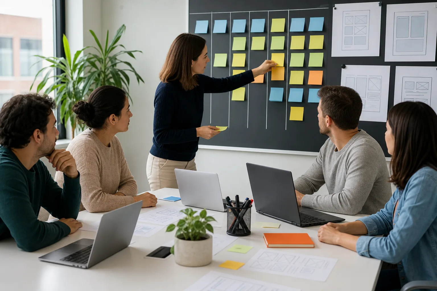 Escena profesional de administración y gestión para desarrollo ágil de proyectos digitales