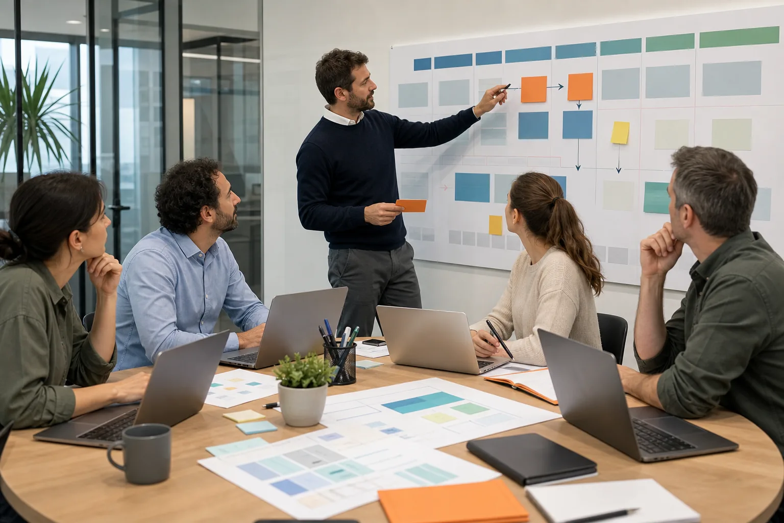Escena profesional de administración y gestión para proyectos, estrategia e innovación digital