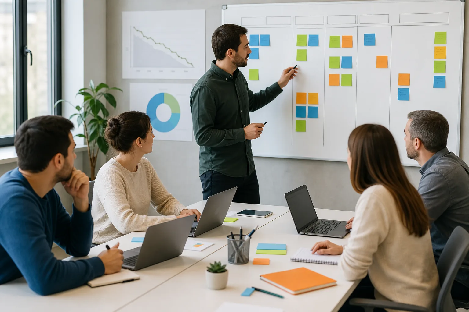 Escena profesional de administración y gestión para Scrum y metodologías ágiles
