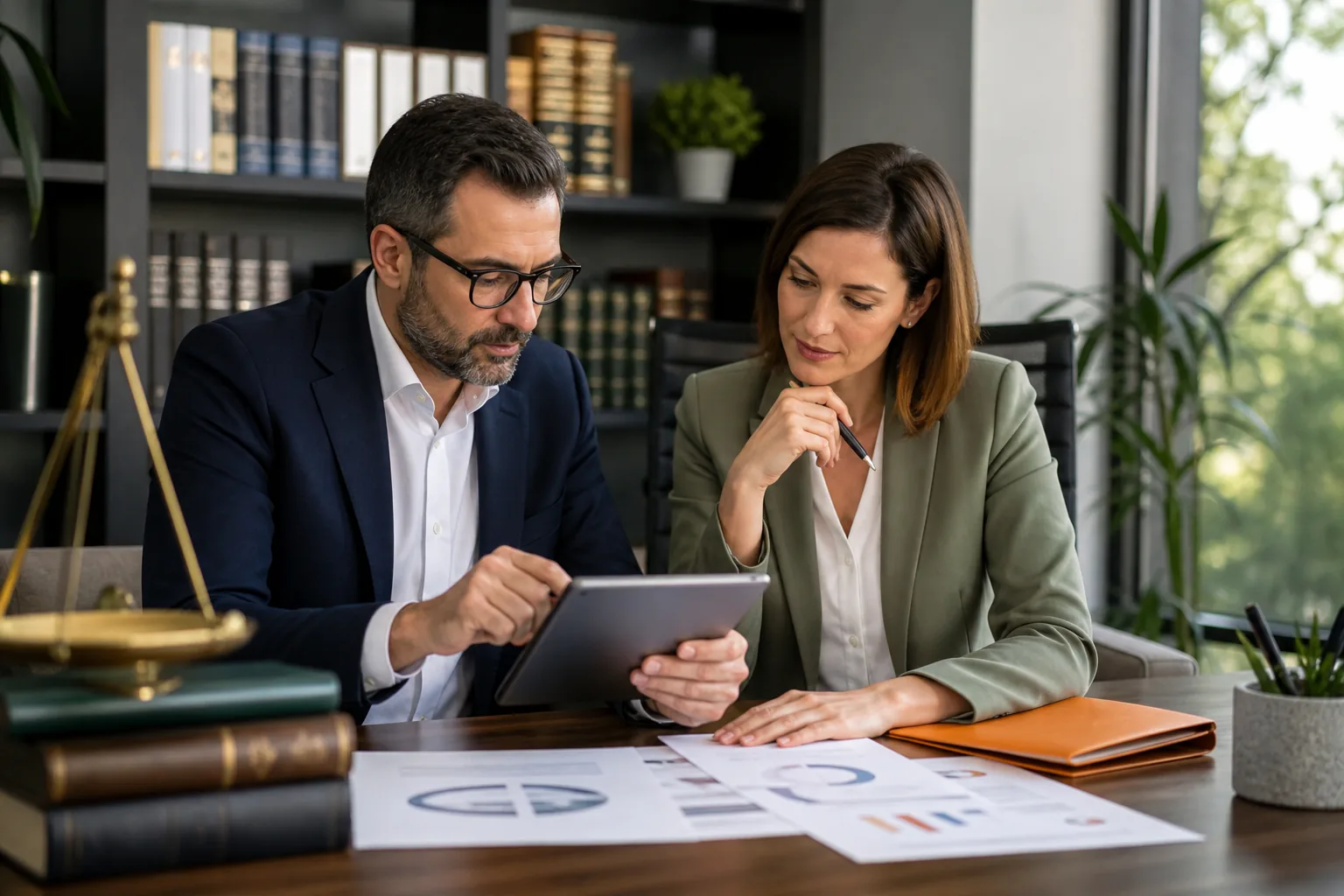 Escena profesional de asesoría legal sobre contenidos digitales protegidos