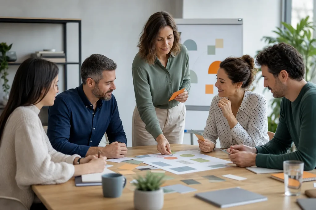 Equipo profesional trabajando técnicas de desarrollo de equipos