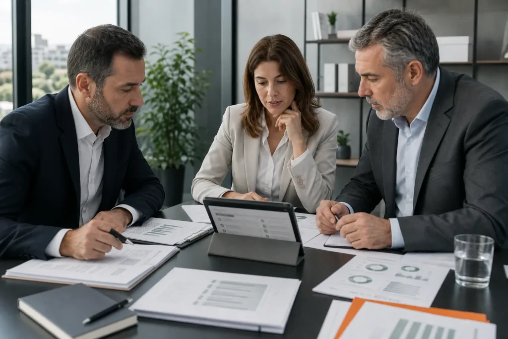 Profesionales revisando controles y documentación de compliance