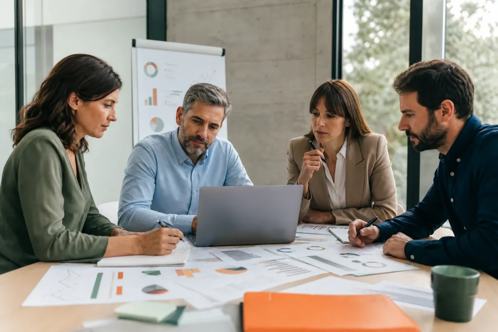 Equipo profesional revisando valoración y seguimiento de proyectos