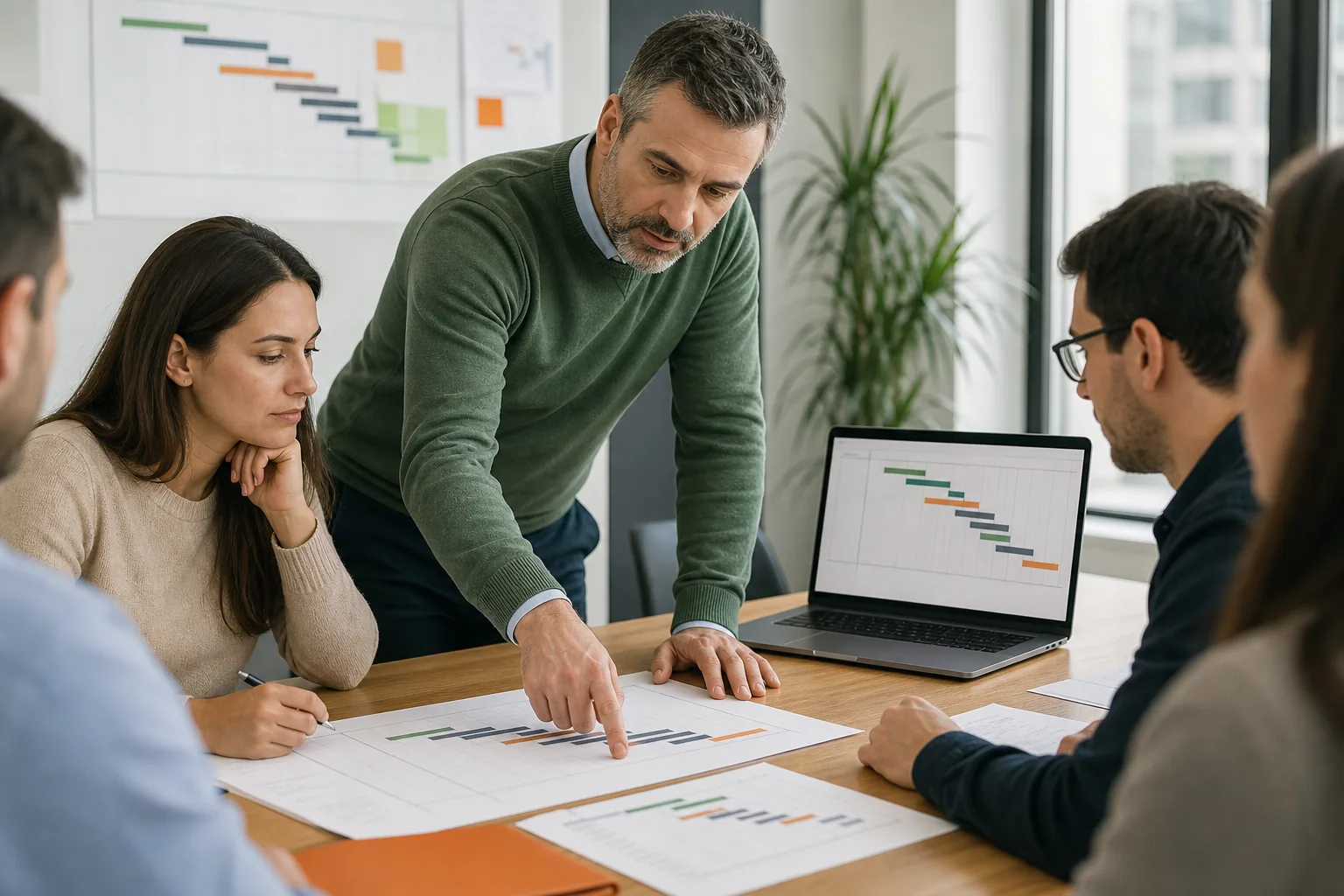 Profesionales planificando y controlando proyectos con cronograma digital