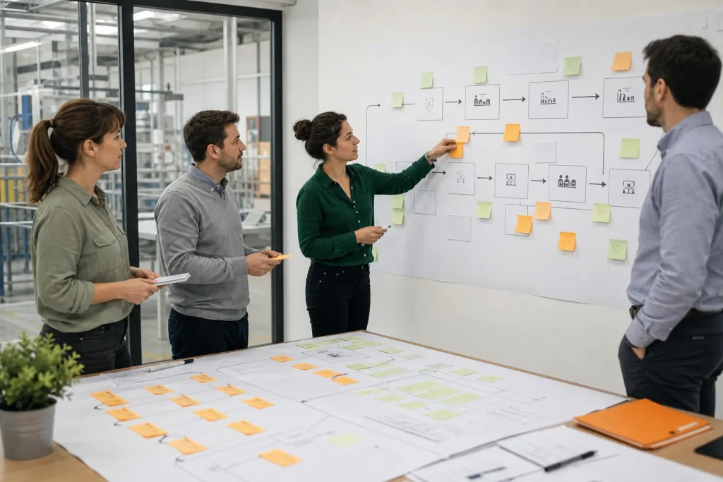 Equipo profesional creando un mapa de cadena de valor