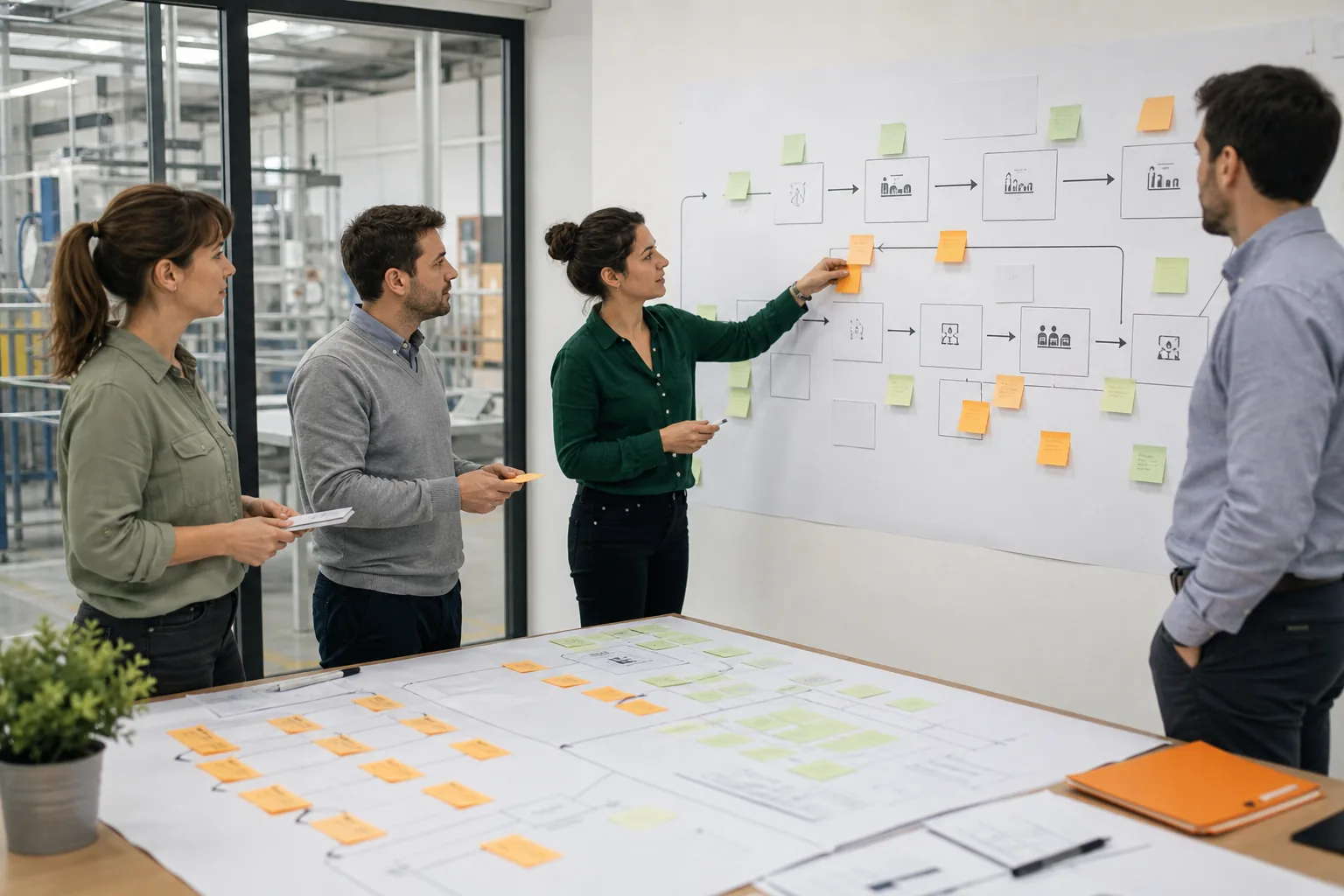 Equipo profesional creando un mapa de cadena de valor