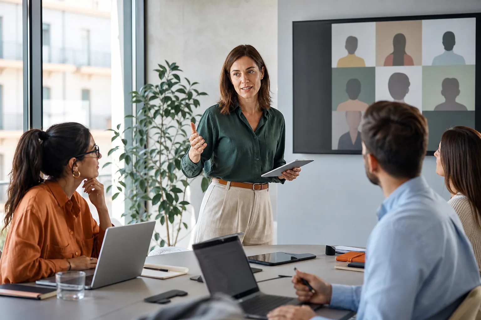 Profesional liderando una reunión de trabajo digital